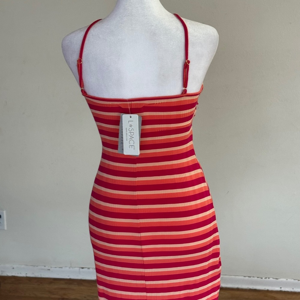 L*Space Pink Orange Striped Keyhole Midi Dress XS NWT Nordstrom Lyocell Ribbed - Picture 4 of 7